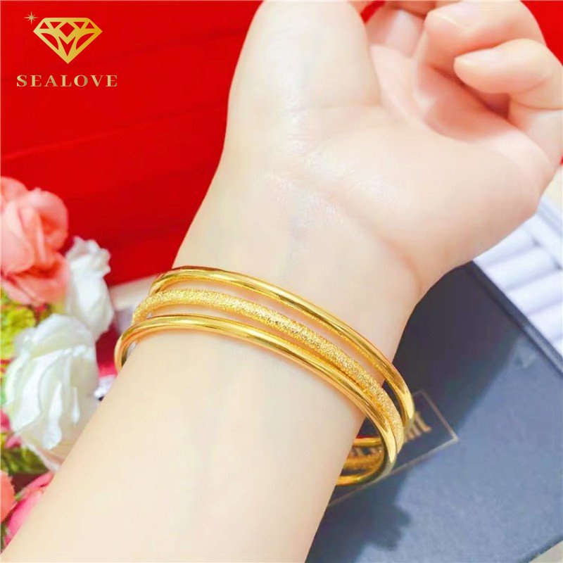 3 Pcs/Set Gelang titanium Wanita Anti Karat 18K Emas Cantik Bangle Aksesoris Mewah Korean Style COD