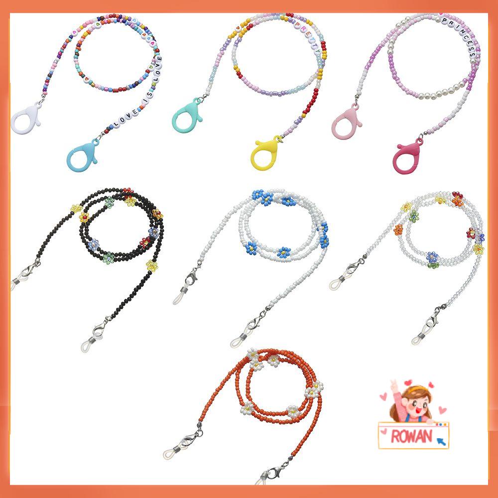 R-flower Lanyard Huruf Nyaman Manik-Manik Warna-Warni Tali Holder Kacamata