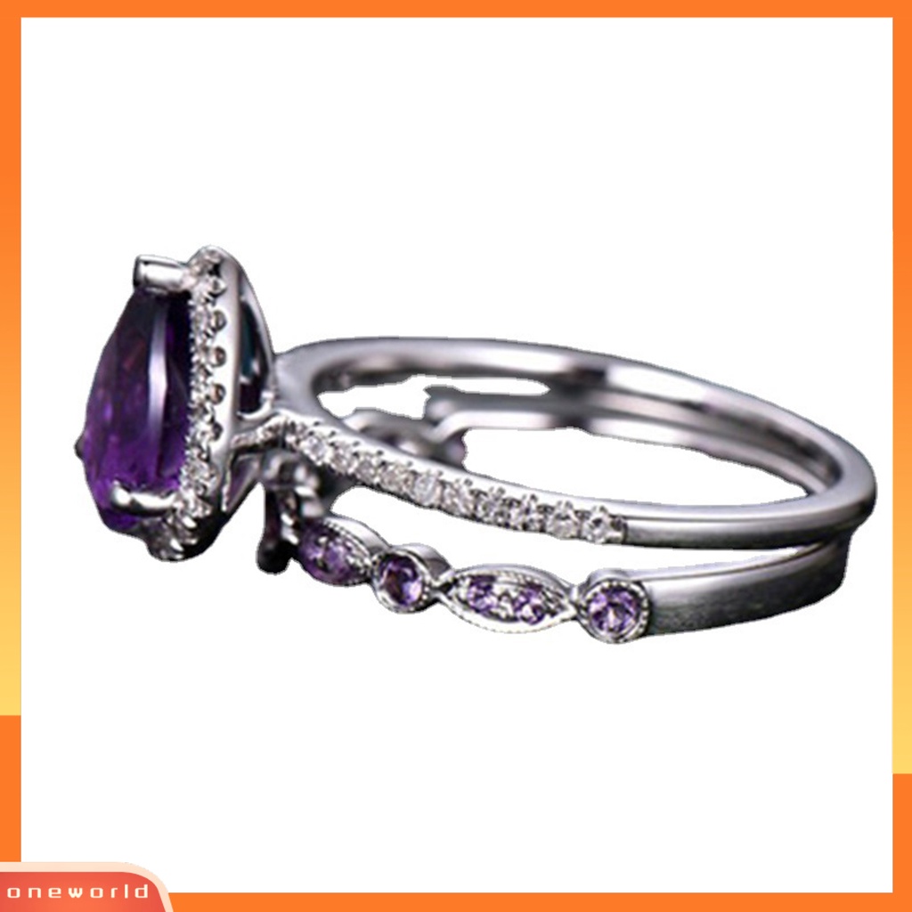 [EONE] 2 Pcs Wanita Cincin Mewah Ungu Berlian Imitasi Mengkilap Penuh Berlian Imitasi Hias Berkilau Hadiah Wanita Lamaran Cincin Perhiasan Pernikahan Aksesori Busana