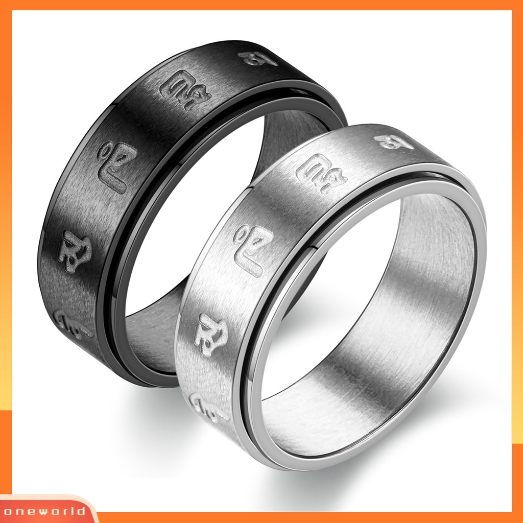 [EONE] Pasangan Cincin Retro Dapat Diputar Stainless Steel Terukir Dipoles Stress Relief Kasual Wanita Pria Jari Cincin Fashion Perhiasan