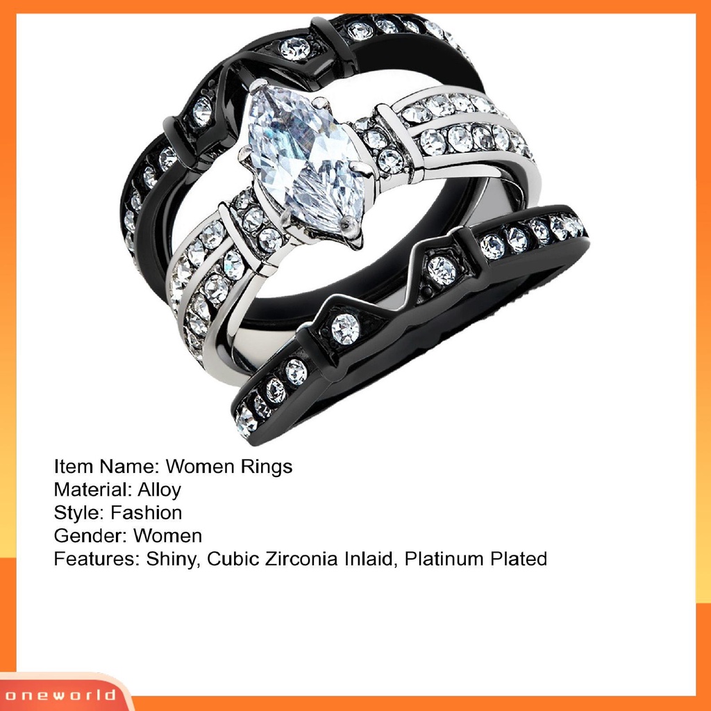 [EONE] 3 Pcs Wanita Cincin Mewah Tiga Lapisan Mengkilap Cubic Zirconia Hias Berkilau Platinum Disepuh Wanita Lamaran Rings Perhiasan Pernikahan Aksesori Fashion