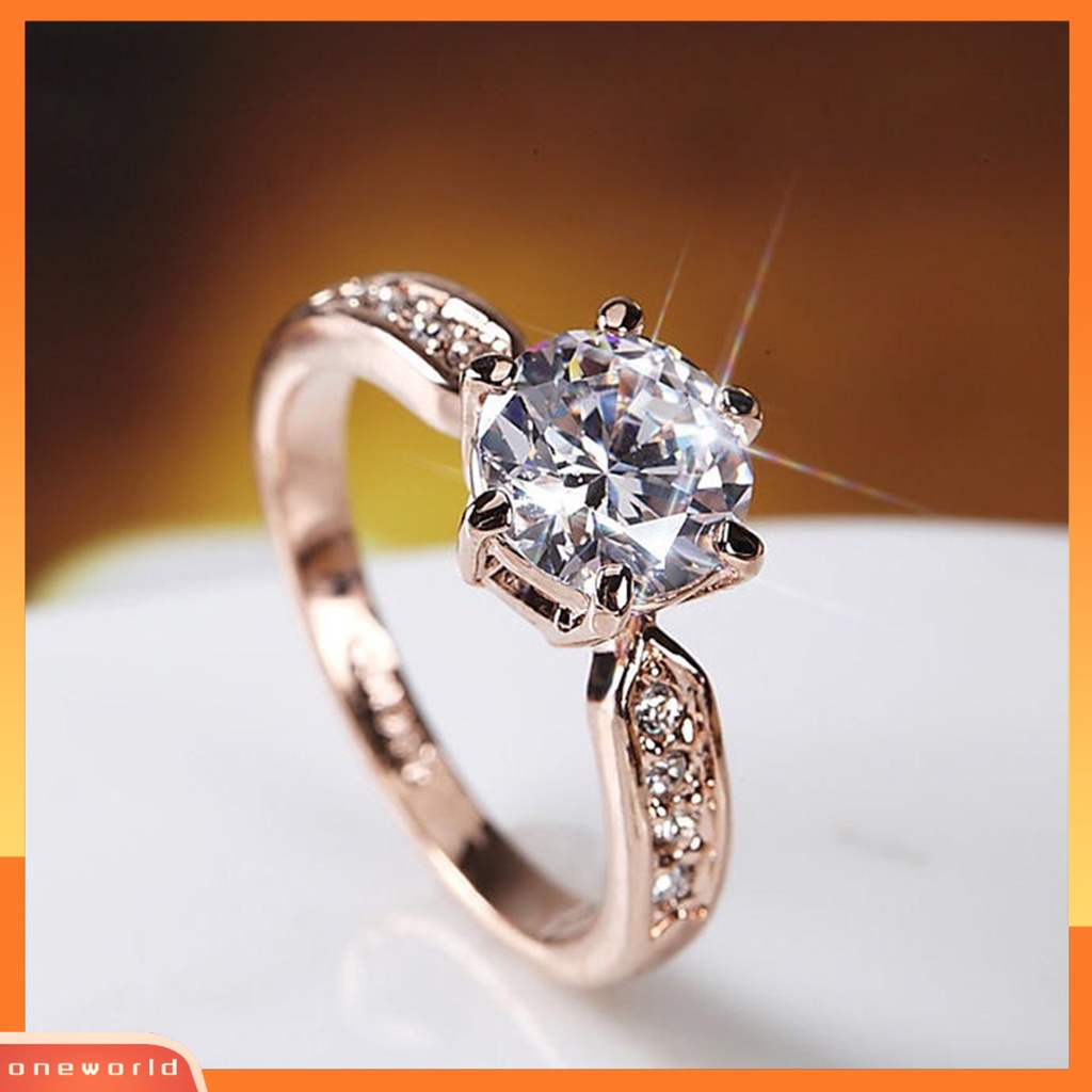 [EONE] Jari Cincin Tembaga-plating Perak Geometris Bersinar Berlian Imitasi Tidak Luntur Dekorasi Kilau Terang Pengantin Pertunangan Perhiasan Band Wanita Perhiasan