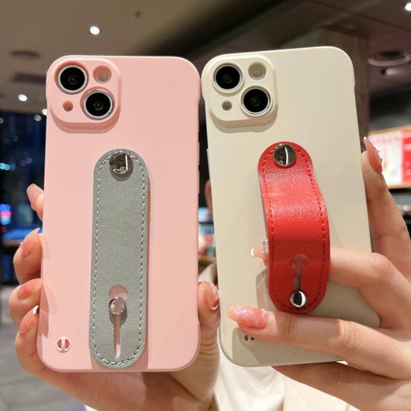 IPHONE Slim Frameless Leather Wrist Strap Holder Phone Case Untuk Iphone14 13 12 Pro MAX Plus Sarung PC Keras Tahan Guncangan Untuk Iphone11