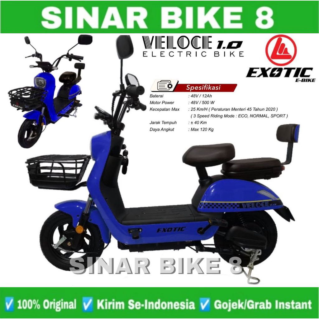 SEPEDA LISTRIK EXOTIC VELOCE 1.0  500 WATT LCD SPEDOMETER BERGARANSI