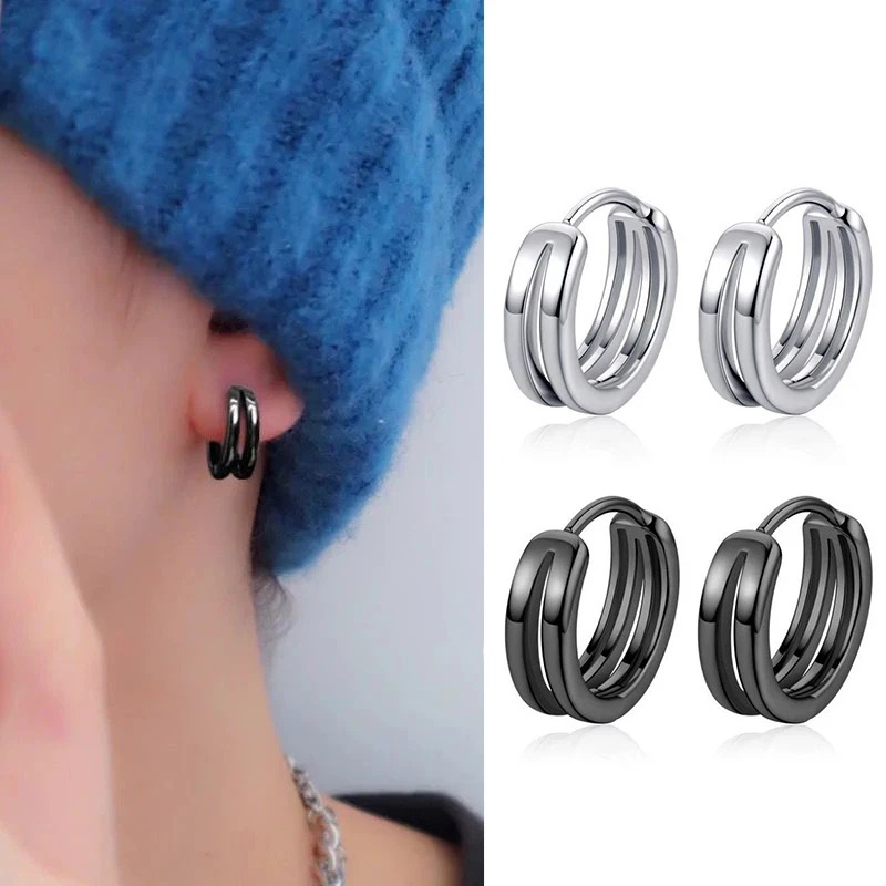 Gothic Punk Tren Kepribadian Sederhana Hip Hop Keren Cincin Telinga Desain Kreatif Lingkaran Ganda Cincin Bulat Berongga Anting Hoop Untuk Pria Wanita Jalan Pesta Perhiasan Hadiah