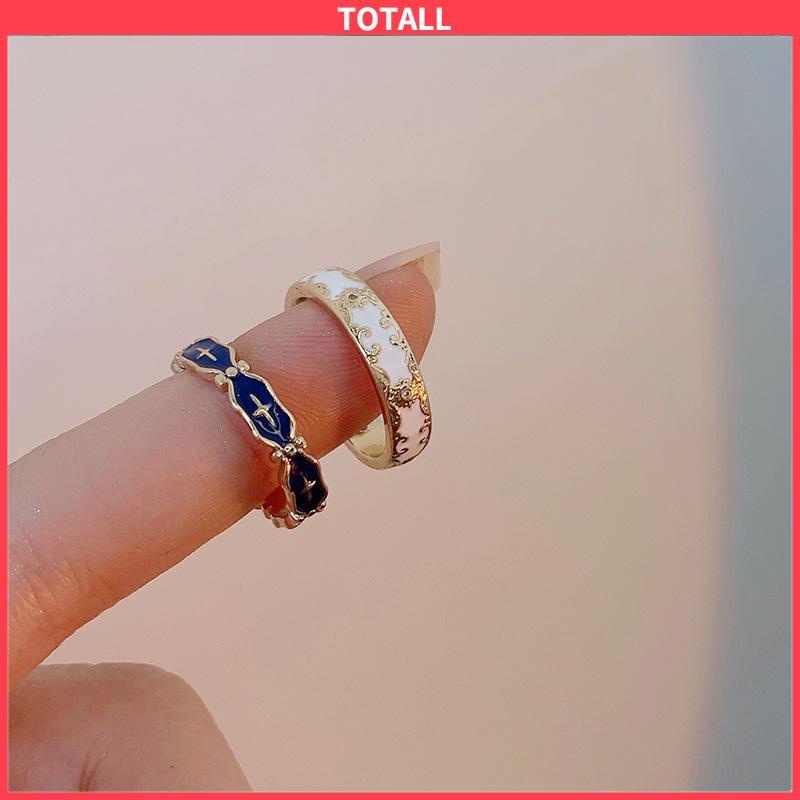 COD Cincin Wanita Gold Gaya Korea disesuaikan Glasir Biru Salib Pola Enamel Untuk Unisex-Totall