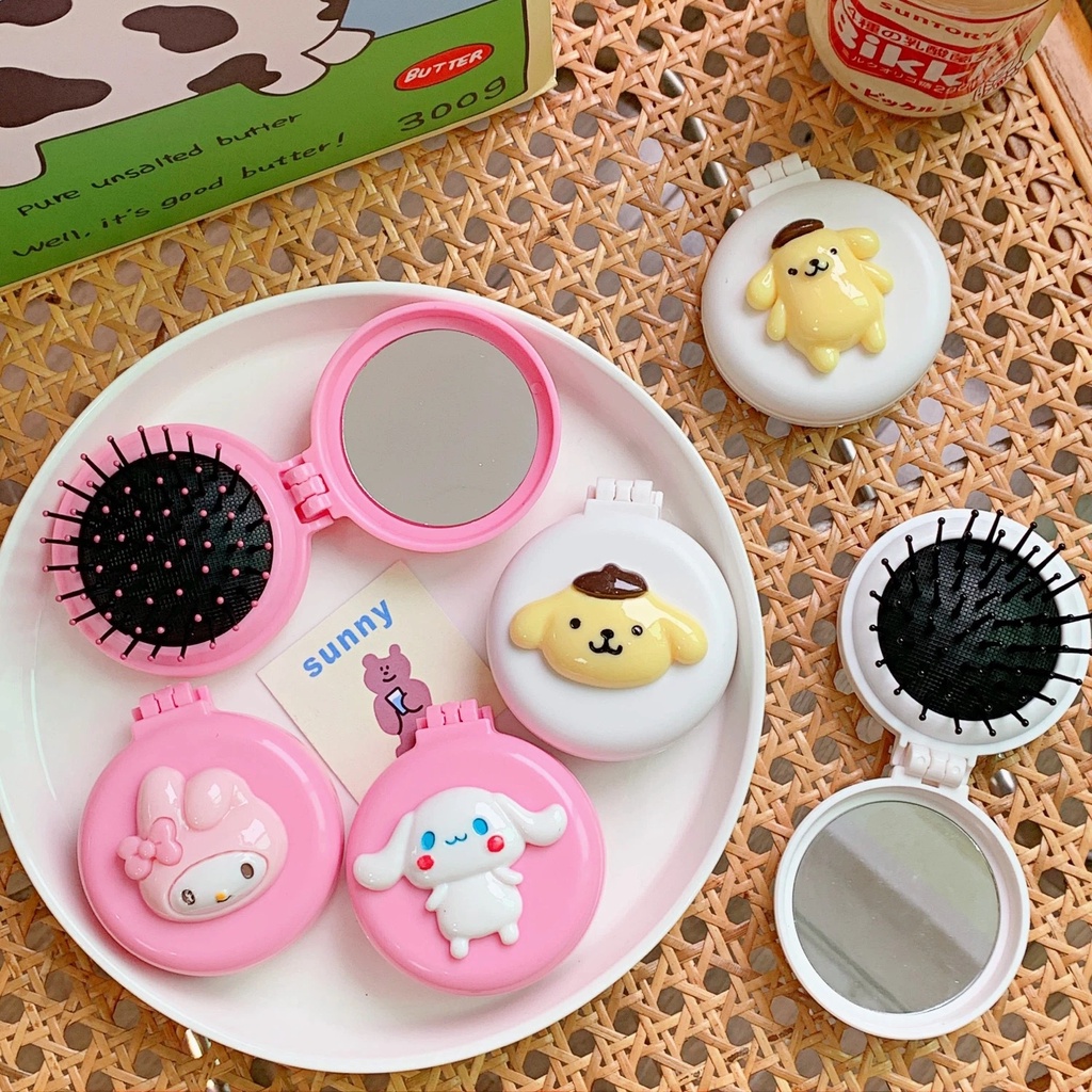 Cermin Rias Kartun HelloKitty Sanrio/Sweet Girl My Melody Kuromi Cermin Sisir Air Cushion Lipat