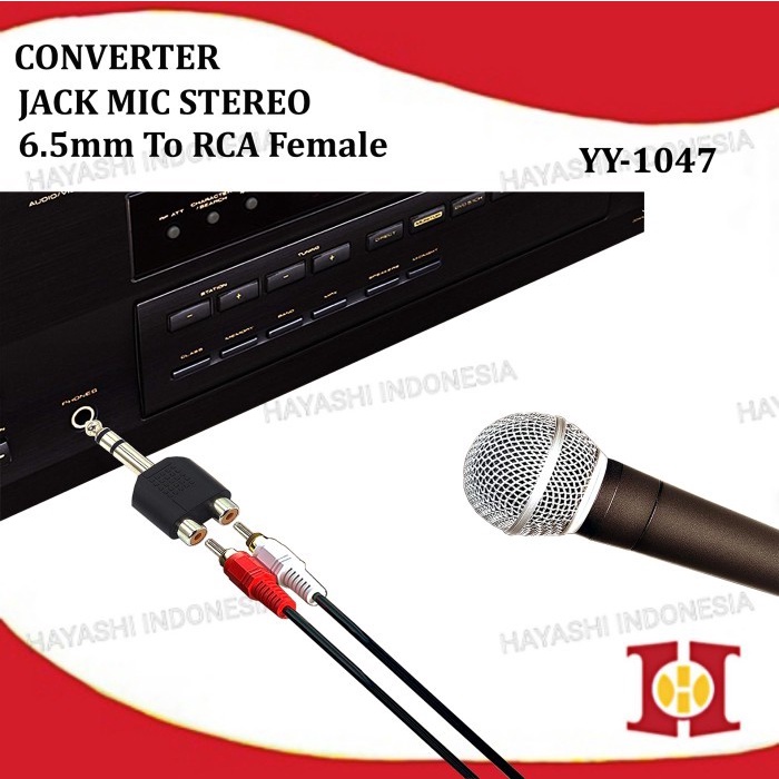 Converter Jack Akai Mono Stereo 6.5mm To RCA Sambungan Jek Mic Gitar - 10pcs