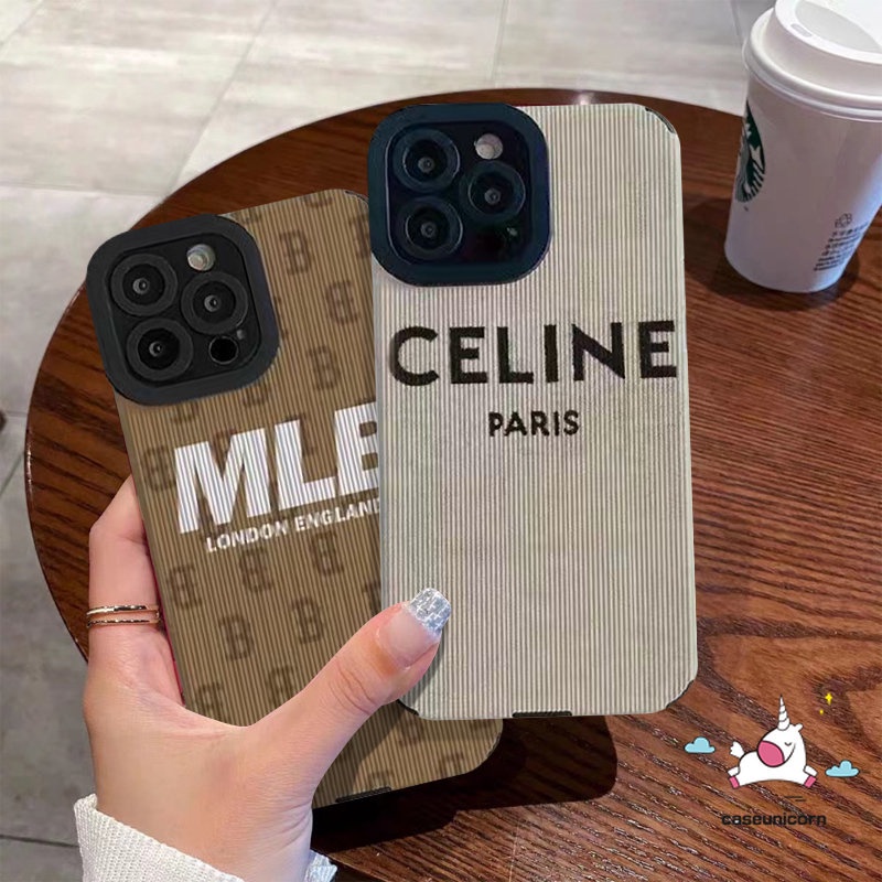 Casing Merek Trendi Kompatibel Untuk iPhone 11 Pro Max7 8 Plus XR 12 13 14 Pro MAX X XS MAX 7Plus 8Plus Tekstur Kulit Mewah Silicon Lembut Shockproof Phone Case