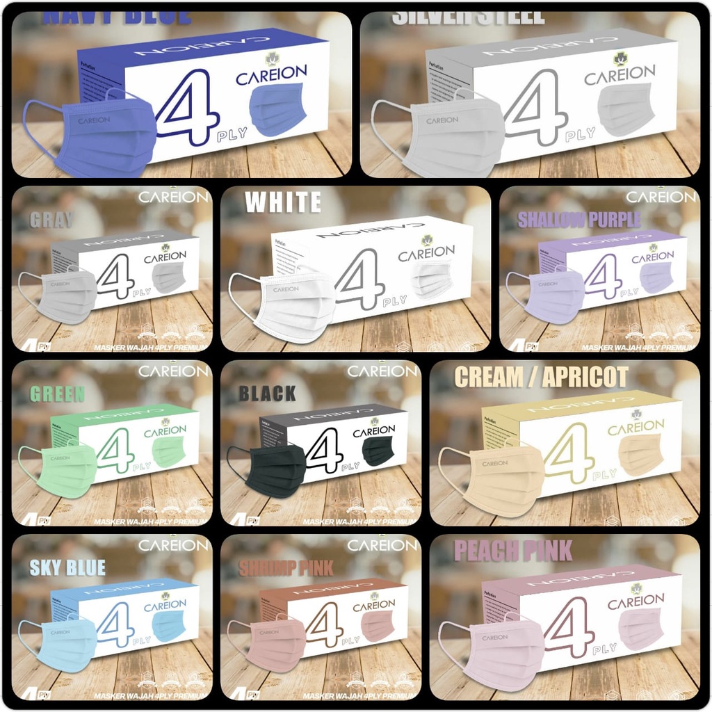 ENZ ® MASKER EARLOOP CAREION EMBOS PREMIUM 4PLY 4 PLY HITAM PUTIH WARNA ISI 50 PCS UKURAN DEWASA 1002