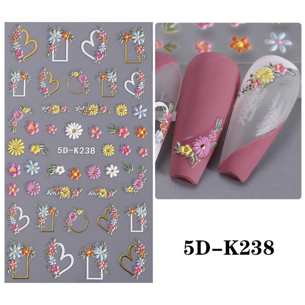 Needway Bunga Stiker Kuku Fashion 5D Relief Musim Semi Self Adhesive Nail Dekorasi