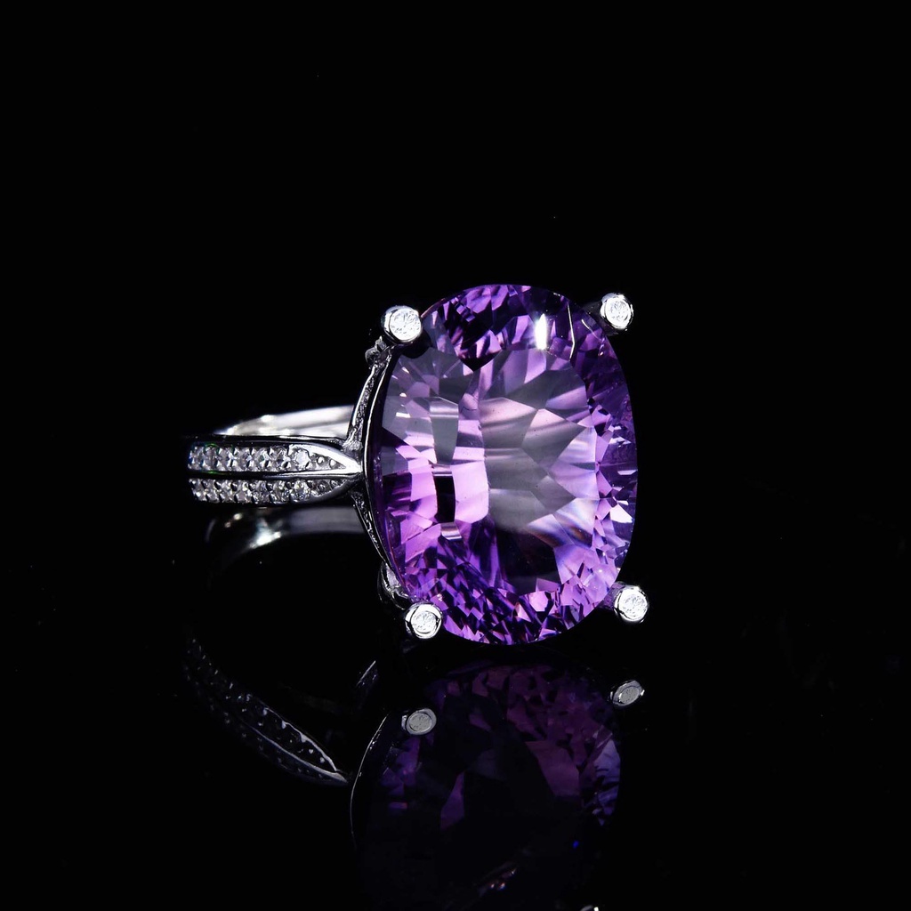 Goldkingdom Aksesoris Perhiasan Fashion Ready Stock Cincin Safir Cincin Berlian Kristal Amethyst Color Treasure Ring Kaya Dan Mewah