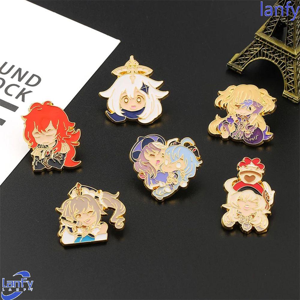 Lanfy Genshin Dampak Kerah Pin Perhiasan Cosplay Jaket Pin Pakaian Dekorasi Kartun Lencana Pin Anime Badge