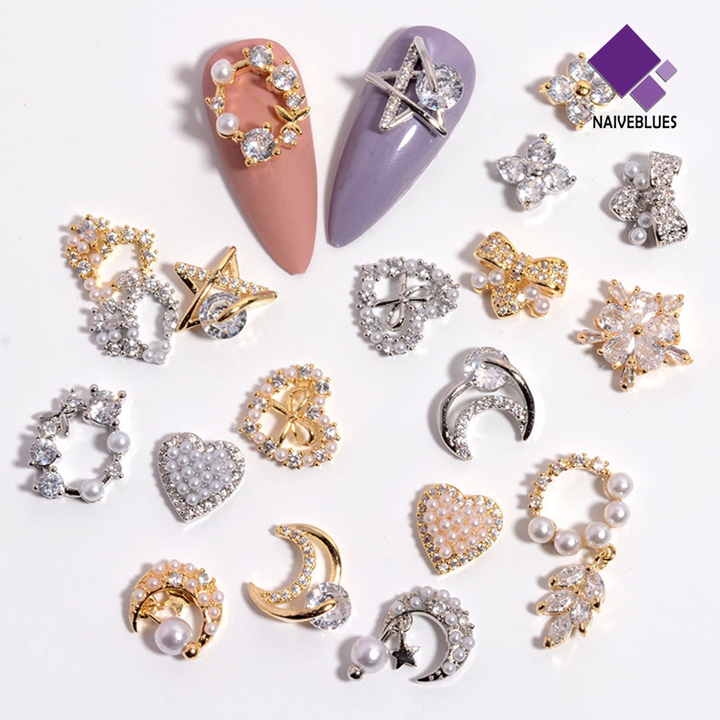 [naiveblues] Ornamen Nail Art Pengerjaan Halus Indah Cubic Zirconia Hias Kuku Multi Gaya Untuk Rumah