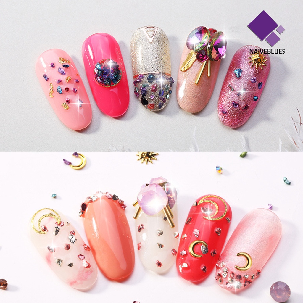 [naiveblues] 1kotak Dekorasi Kuku Warna Cerah Permukaan Berkilau 3D Nail Art Manik-Manik Longgar