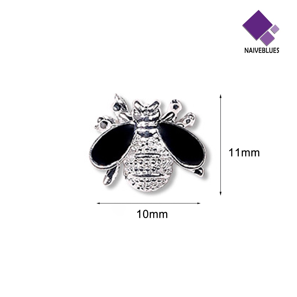 [naiveblues] 10pcs Nail Art Little Bee Gloss Tiga Dimensi Punk DIY Vintage Silver Lebah Kecil