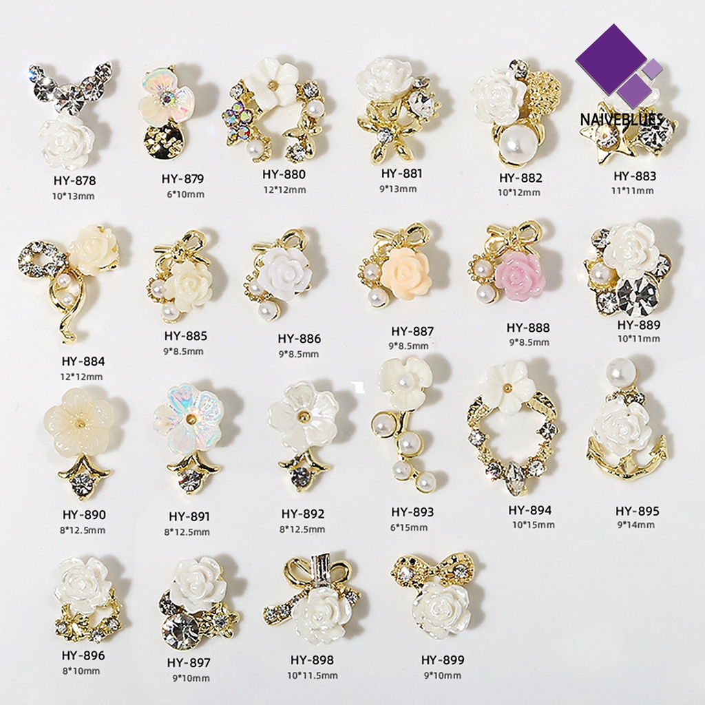 [naiveblues] 10pcs Ornamen Kuku Tiga Dimensi Bersinar Mudah Tempel Gloss Berkilau Desain Manikur Kuku Camelia