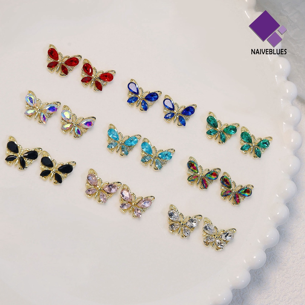 [naiveblues] 10pcs Hiasan Kuku Bersinar Mudah Tempel Tiga Dimensi Hidup DIY Berkilau Kupu-Kupu Pesona Manicure