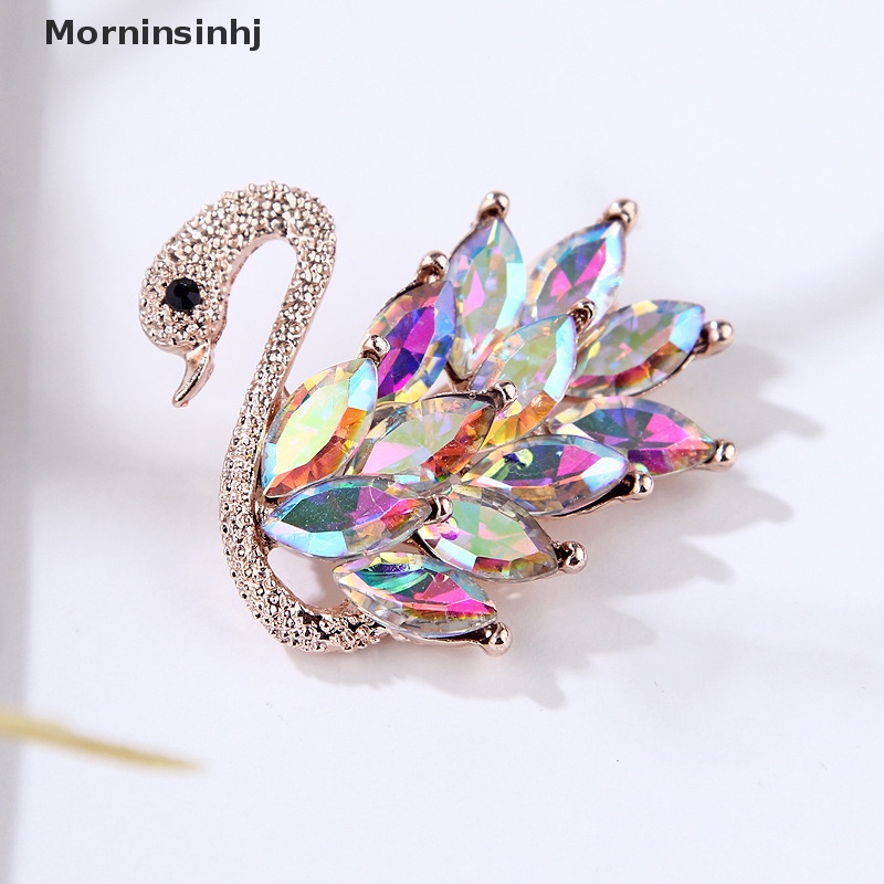 Mornin 1pc Alloy Crystal Swan Bros Kristal Hewan Bros Jas Kerah Pin Hias id