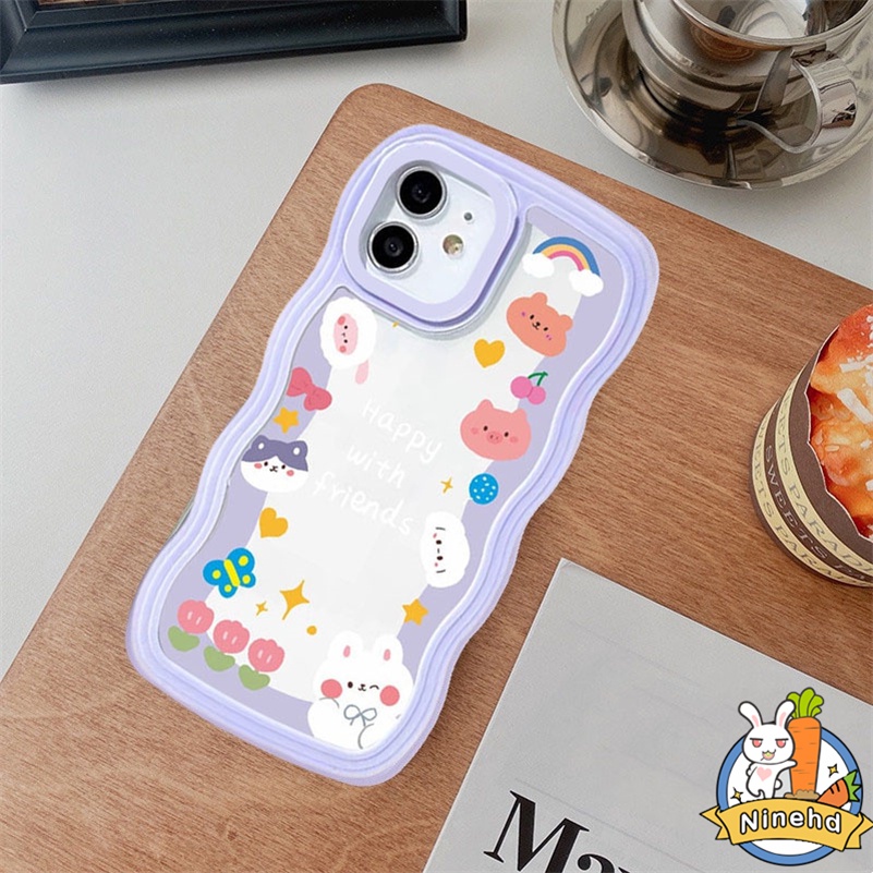 Casing Kompatibel Untuk iPhone14 13 12 11 Pro Max X Xr Xs Max 8 7 6 6s Plus SE 2020 Kartun Colorful Dots Bow Style Phone Case Pelindung Lensa Wavy Edge Silicone Shockproof Soft Cover