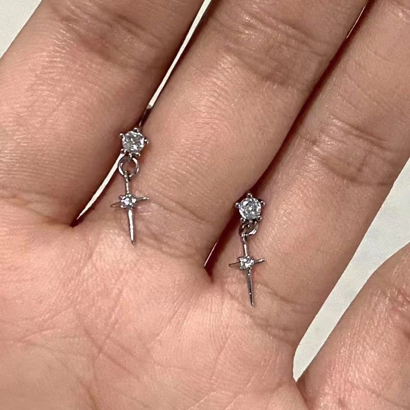 Anting Liontin Salib Zirkon Fashion