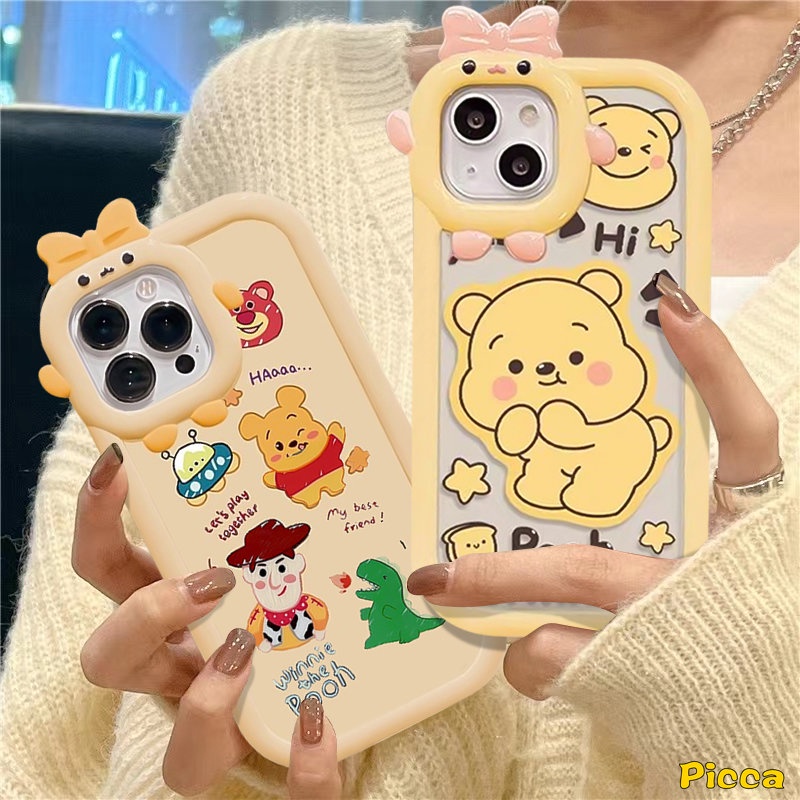 IPHONE Casing Ponsel Lensa Monster Kecil Ikatan Simpul 3D Lucu Kompatibel Untuk Iphone11Xr 7Plus 6s 6 8 7 Plus14 12 13 11 Pro Max XS Max X SE 2020 Cute Toy Story Winnie The Pooh Soft Back Cover