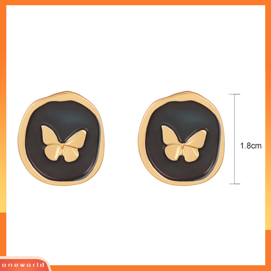 [EONE] 1pasang Ear Studs Retro Gaya Perancis Menjatuhkan Minyak Tidak Teratur Bulat Hadiah Kepribadian Hitam Emas Kupu-Kupu Wanita Anting-Anting Fashion Perhiasan