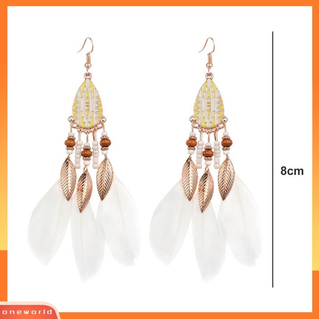 [EONE] 1pasang Anting Kait Gaya Etnik Tetesan Air Liontin Manik-Manik Kepribadian Eye-catching Dekorasi Hypoallergenic Buatan Bulu Vintage Menjuntai Anting-Anting Perhiasan Aksesori