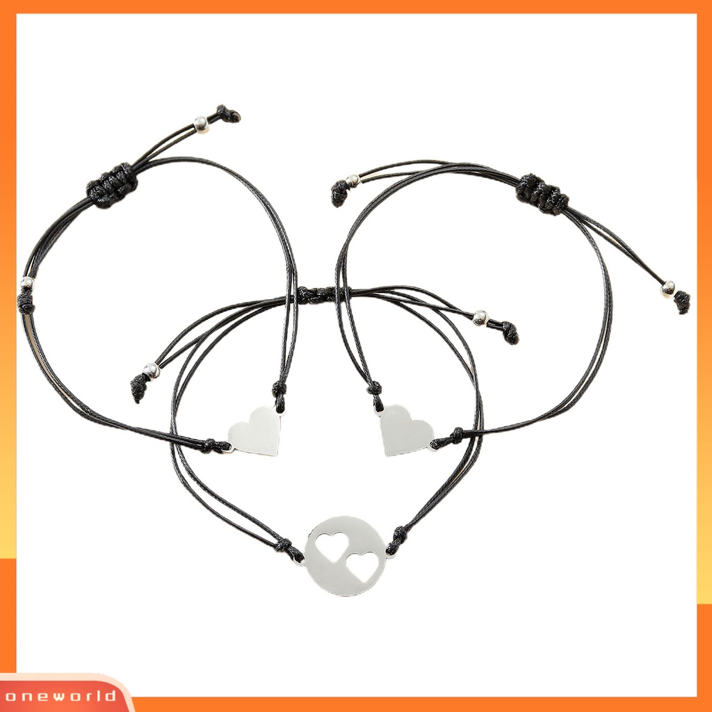 [EONE] 3pcs/set Gelang Ibu Berongga Keluar Jantung Perhiasan Adjustable Bright Luster Bracelets Untuk Hari Ibu