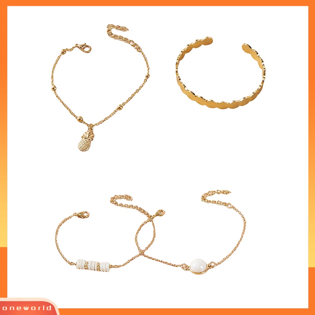 [EONE] 4pcs/set Gelang Alloy Bohemia Artistik Multi Gaya Gelang Liontin Nanas Untuk Kehidupan Sehari-Hari