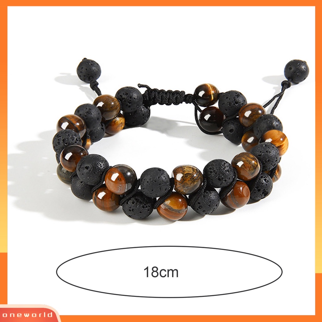 [ONE] Manik-manik Gelang Dikepang Tali Double Layer Vintage Adjustable Serut Menghias Perhiasan Tiger Eye Faux Rock Stone Pria Kecemasan Gelang Untuk Kehidupan Sehari-Hari