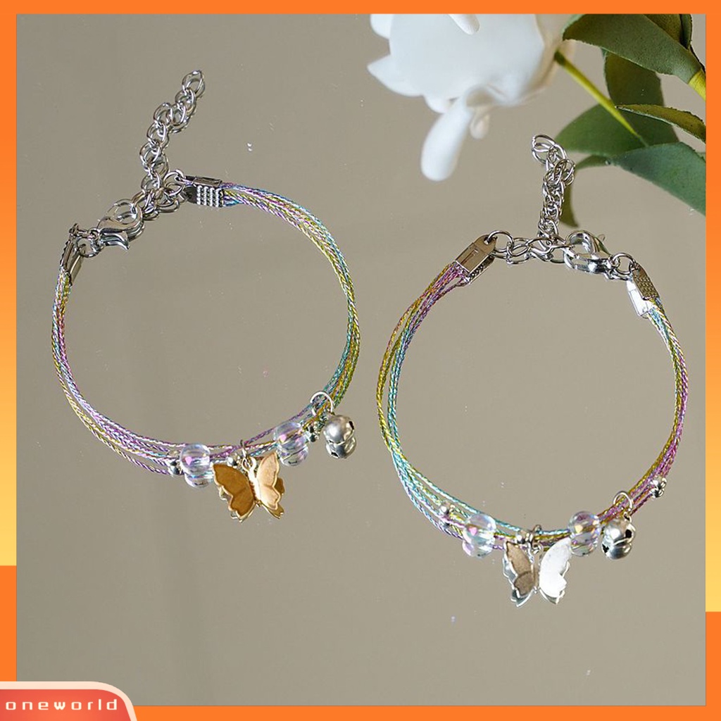 [EONE] Gelang Pergelangan Tangan Kupu-Kupu Dekorasi Kristal Imitasi Bell Kecil Tenun Tangan Minimalis Dekorasi Temperamen Pesona Halus Paduan Gelang Aksesori Pakaian