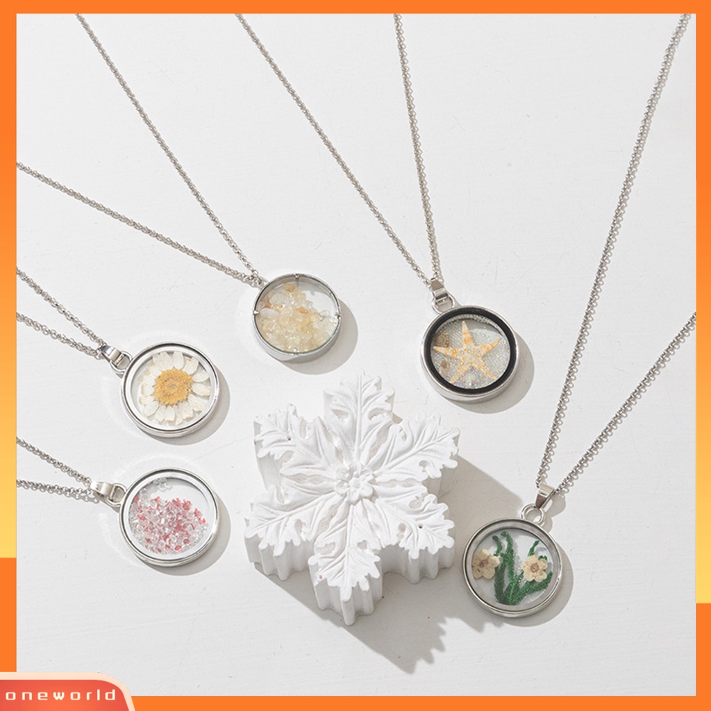 [EONE] Wanita Kalung Liontin Bulat Perhiasan Bunga Kering Adjustable Halus Kalung Untuk Pesta Pernikahan Perjamuan
