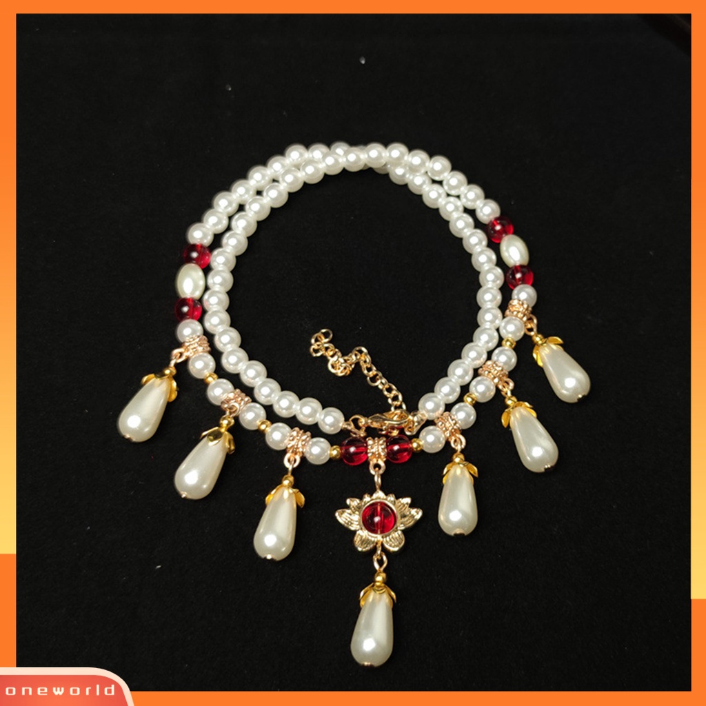 [EONE] Hias Berlian Imitasi Teardrop Liontin Adjustable Vintage Kalung Wanita Mutiara Imitasi Cheongsam Kalung Perhiasan Aksesoris