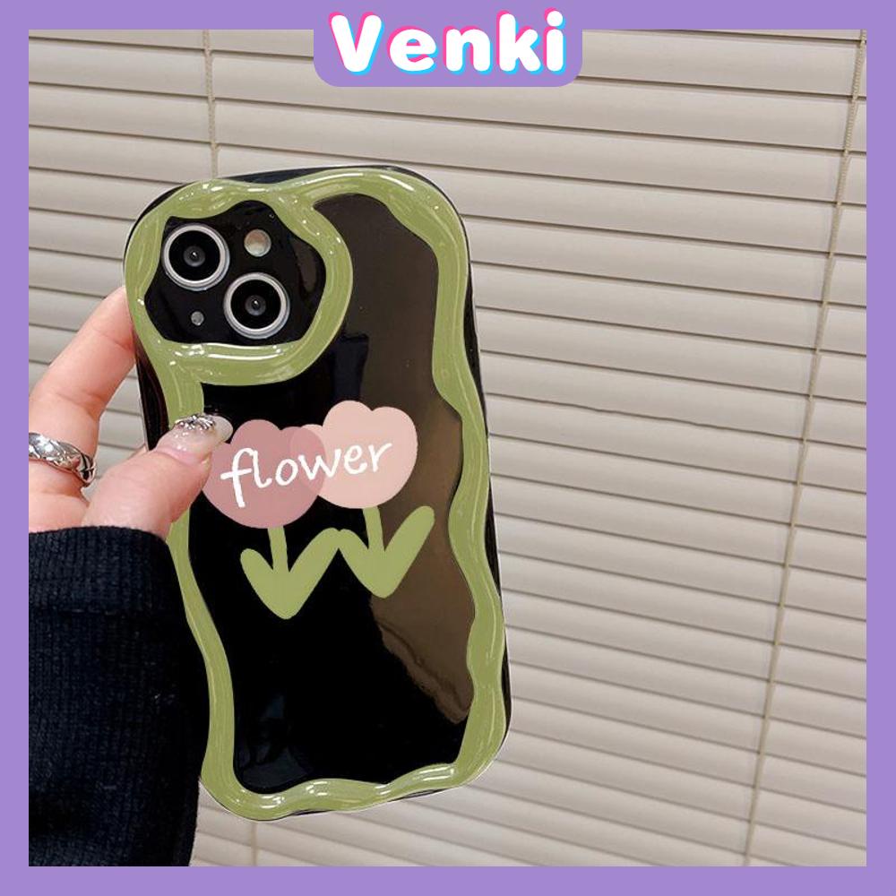 VENKI - For iPhone 11 iPhone Case 3D Curved Edge Wave TPU Airbag Shockproof Camera Cover Glossy Black Flower Compatible with iPhone 14 13 Pro max 12 Pro Max xr xs max 7Plus 8Plus