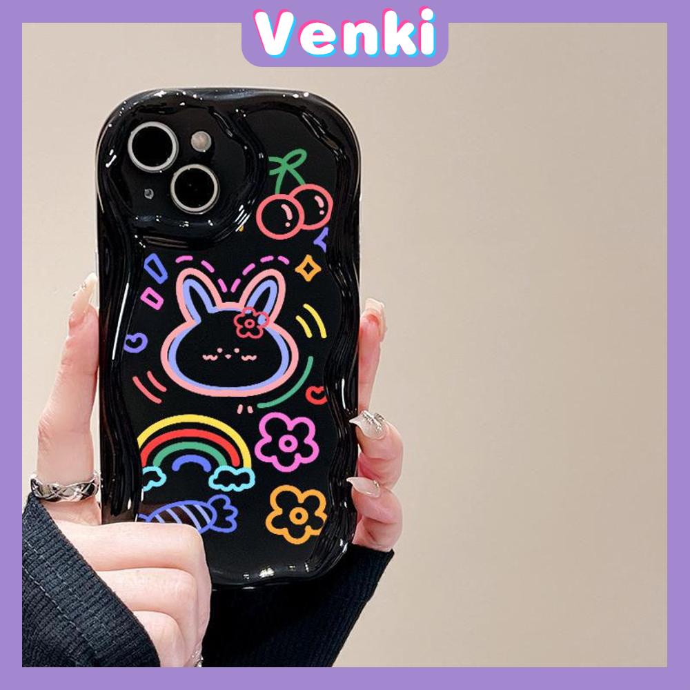 VENKI - For iPhone 11 iPhone Case 3D Curved Edge Wave TPU Airbag Shockproof Camera Cover Glossy Black Cute Pattern Compatible with iPhone 14 13 Pro max 12 Pro Max xr xs max 7 8Plus