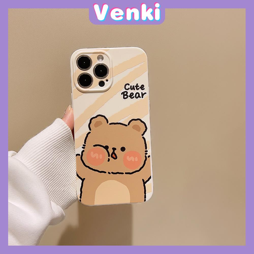 VENKI - For iPhone 11 iPhone Case Film TPU Soft Case White Glossy Cute Bear Rabbit Camera Protection Shockproof Compatible with iPhone 14 13 Pro max 12 Pro Max xr xs max 7 8Plus