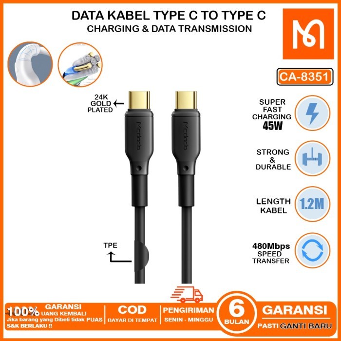 Mcdodo Kabel PD Type C 1.2M Type C to C Super Fast Charging 100W