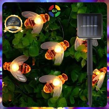 Lampu Taman Hias Solar Sensor Cahaya Bentuk Lebah Waterproof 30 LED Warm White