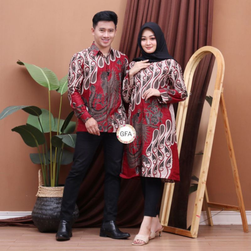 Batik Couple Tunik Baju Batik Couple Modern Premium Kancing Depan Busui M L XL XXL Ready Seragam BN