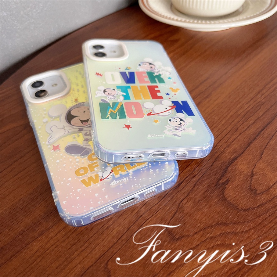 Compatible For IPhone 14 13 12 11 Pro Max X XR Xs Max 8 7 Plus SE 2020 Kompatibel Untuk Cute Mouse Astronot IMD Laser Gradient Phone Case TPU Lembut Shockproof Cover Pelindung