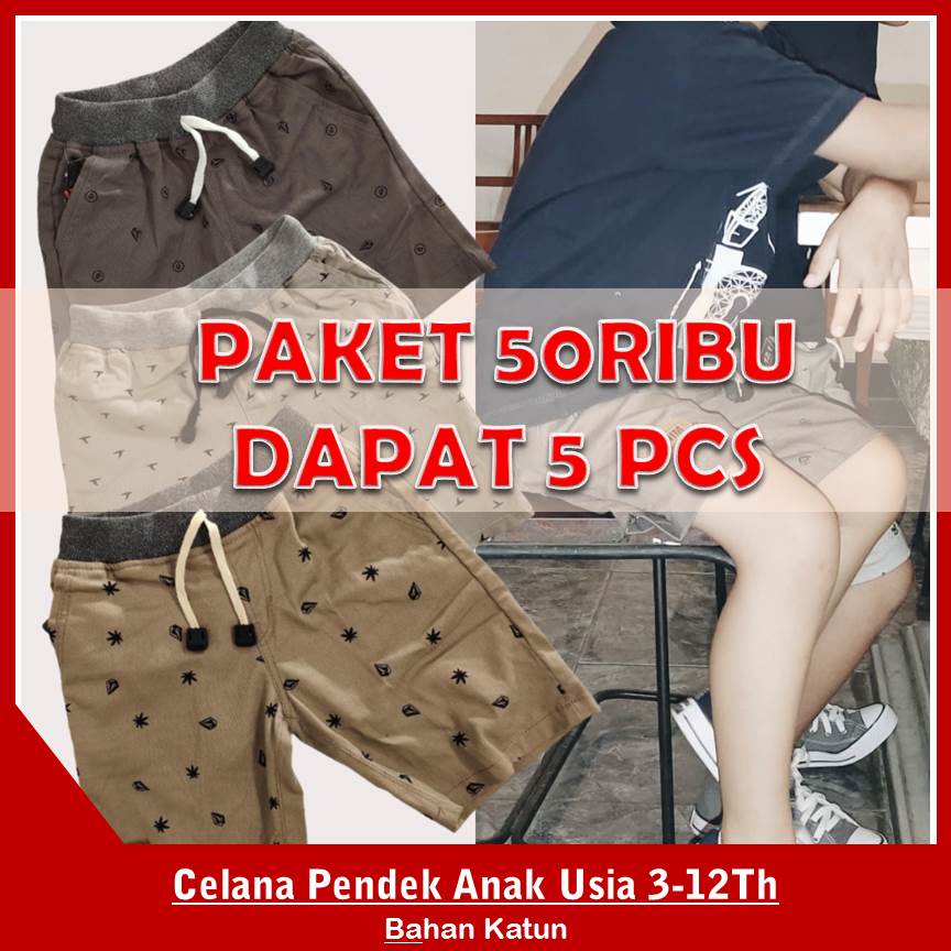 Bundling 5pcs Celana Pendek Anak Laki-laki Motif Bahan Katun Kolor Santai Harian