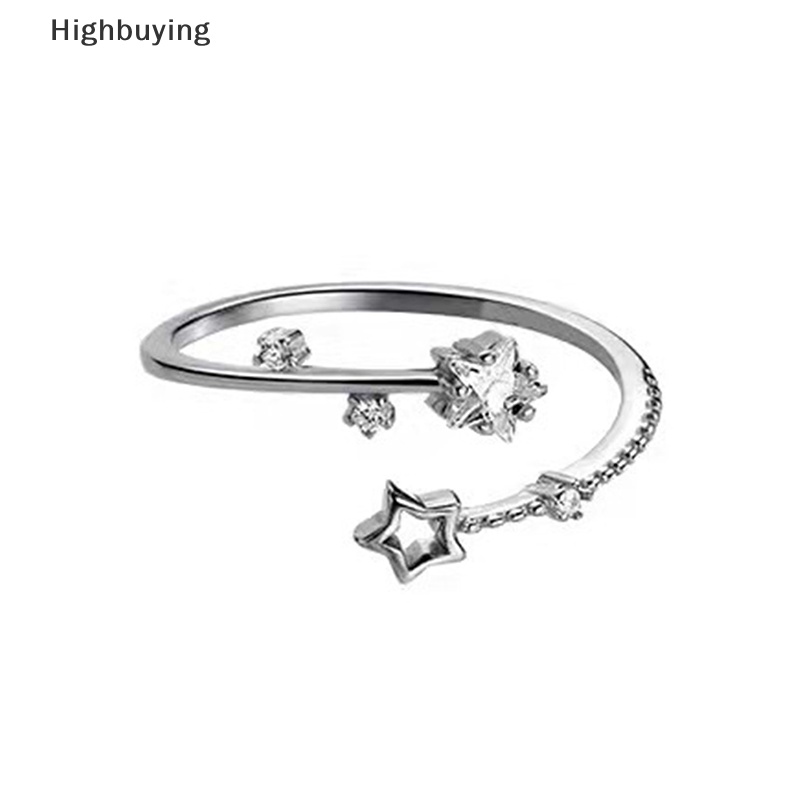 Hbid Shiny Star Zircon Cincin Wanita Terbuka Adjustable Berongga Bintang Cincin Fashion Serbaguna Pernikahan Perhiasan Pengantin Glory