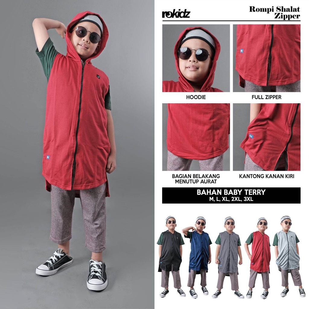 (Wajib Tanyakan Stok) Rosal Rompi Zipper ROKIDZ Hoodie Little Ikhwan Kids Outfit Sholat Gamis Shalat