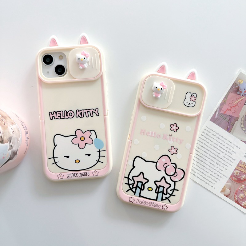 【Push Window &amp; Holder】Star Hello Kitty Doll Soft Silicon Case HP iP iPhone 14 + Plus 12 13 Pro Max 11 Matte FTD Casing Apple