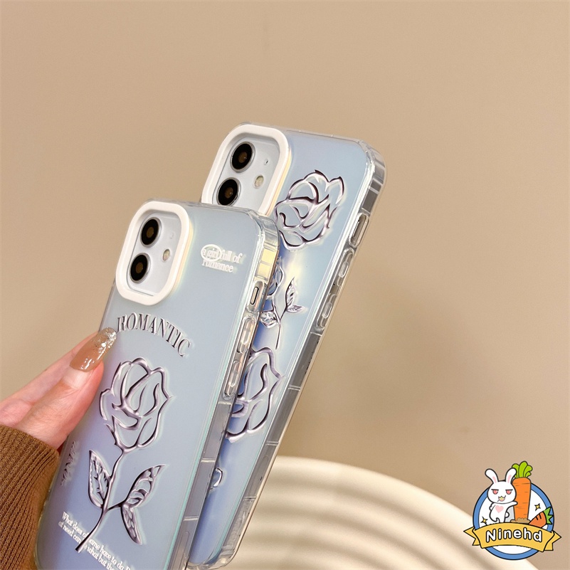 Casing iPhone Rasa Metalik Canggih Kompatibel Untuk Iphone14 13 12 11 Pro Max X Xr Xs Max8 7 Plus SE 2020 Laser Pelindung Layar Penuh Mawar Soft Case Bening Silikon Cover Pelindung