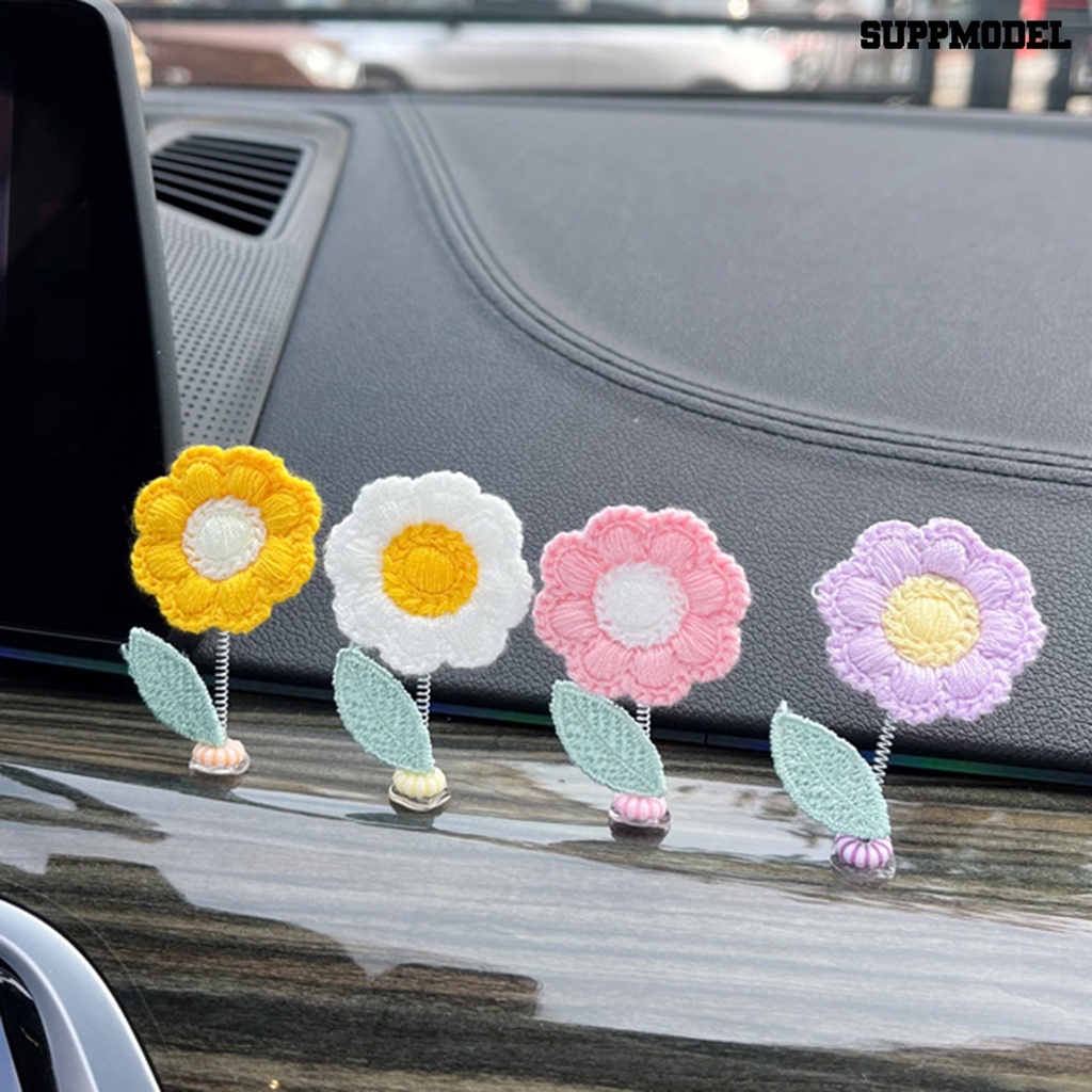 [SM Otomatis] 1set Mini Sunflower Spring Desain Realistis Hias Goyang Kepala Crochet Sunflower Dashboard Dekorasi Aksesoris Mobil