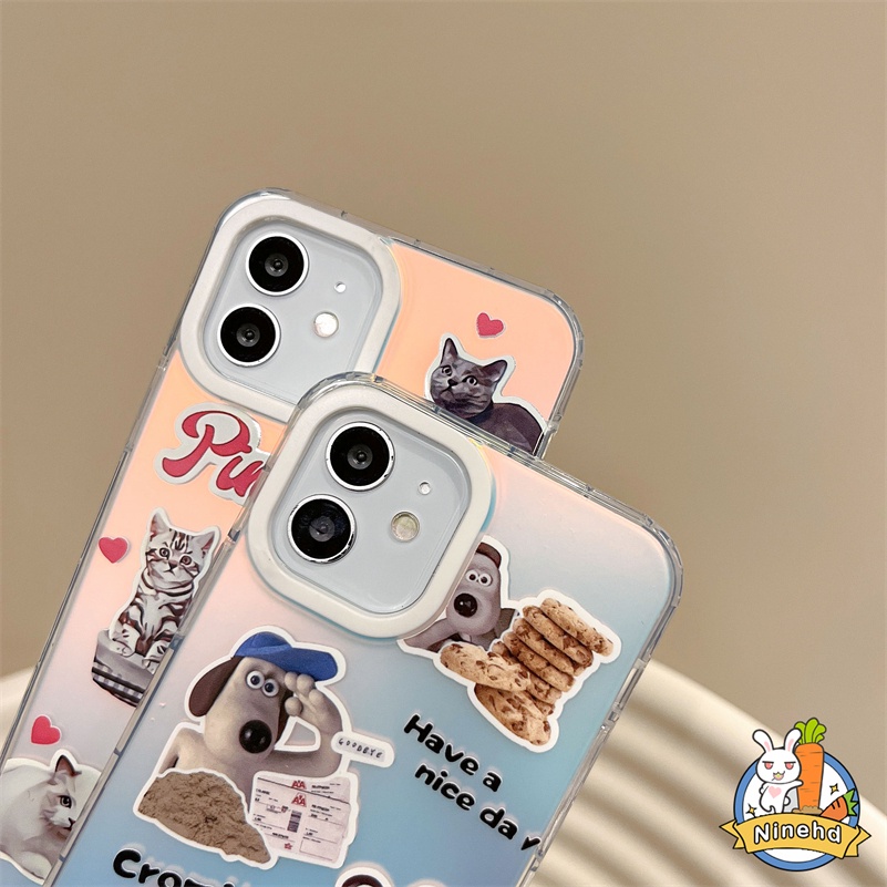 Casing iPhone Bling Laser Mewah Kompatibel Untuk Iphone14 13 12 11 Pro Max X Xr Xs Max 8 7 6 Plus SE 2020 Kartun Kucing Ponsel Case Lensa Bingkai Ultra Slim Shockproof Lembut TPU Penutup Belakang