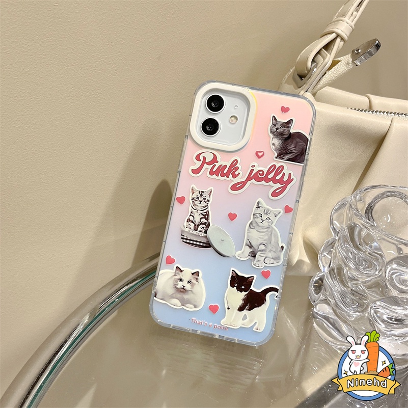 Casing iPhone Bling Laser Mewah Kompatibel Untuk Iphone14 13 12 11 Pro Max X Xr Xs Max 8 7 6 Plus SE 2020 Kartun Kucing Ponsel Case Lensa Bingkai Ultra Slim Shockproof Lembut TPU Penutup Belakang