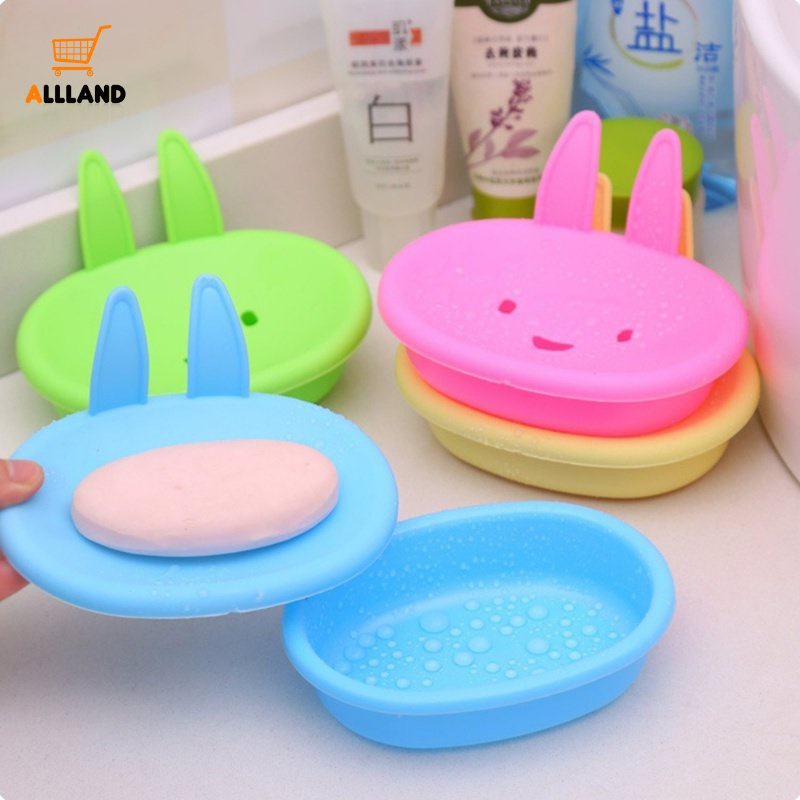 Kotak Sabun Kartun Kelinci Warna Random/Tempat Tiris Sabun Smiley Rabbit Double Layer/Nampan Penyimpanan Dapur Kamar Mandi